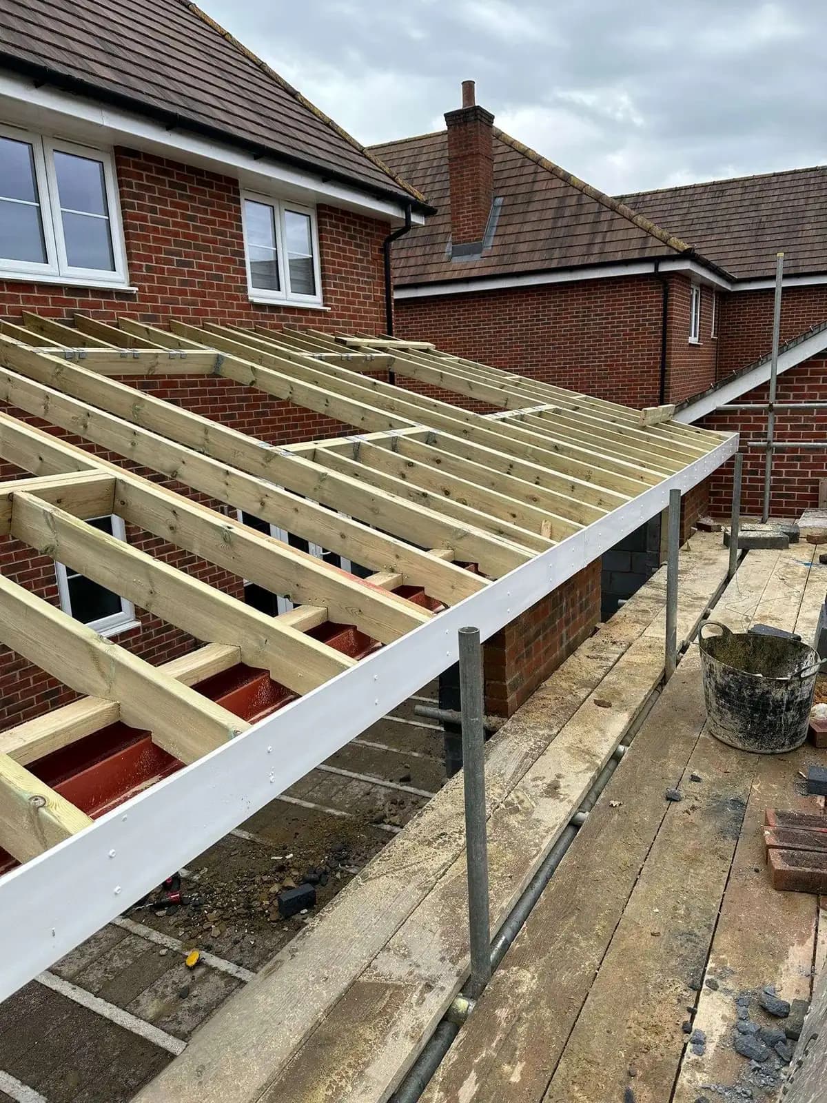 Roof joists on the scaffold.